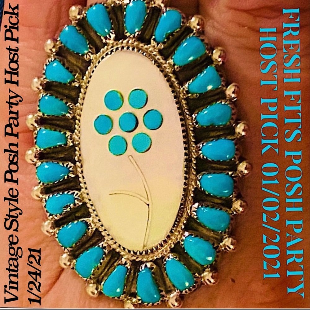 2XHP💕Vintage Zuni MOP Turquoise Mosaic .925 Ring